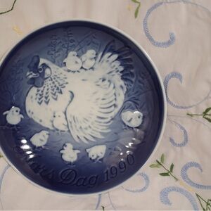 Blue Decorative Plate mama and baby chicks nursery woodland farmhouse shower